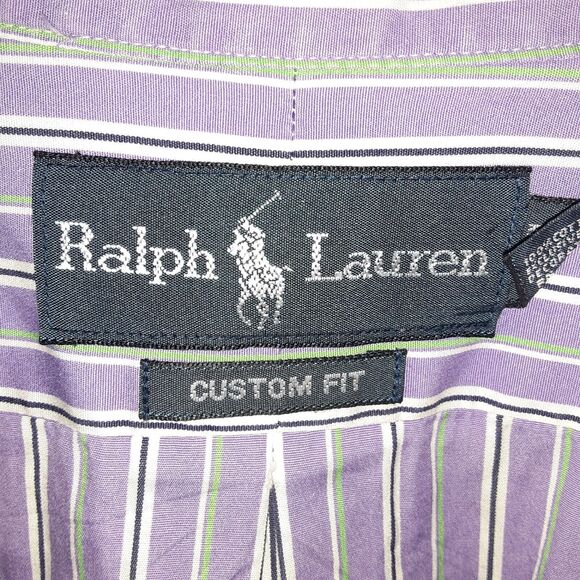 Ralph Lauren Custom Fit Adult Mens 16 1/2 32/33 Purple Striped Long Sleeve... - Picture 2 of 10